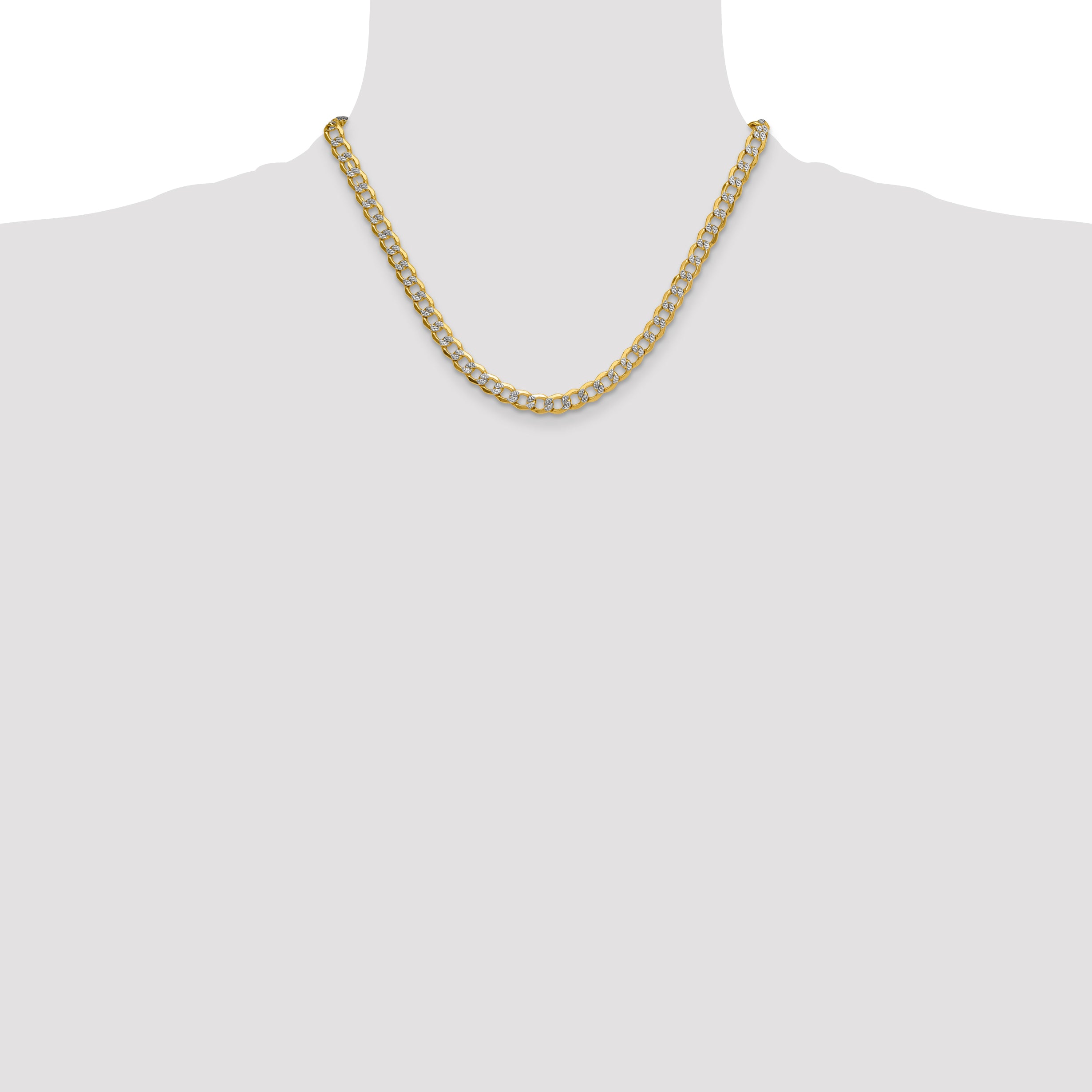 14k 7.1mm Semi-solid with Rhodium Pav‚ Curb Chain