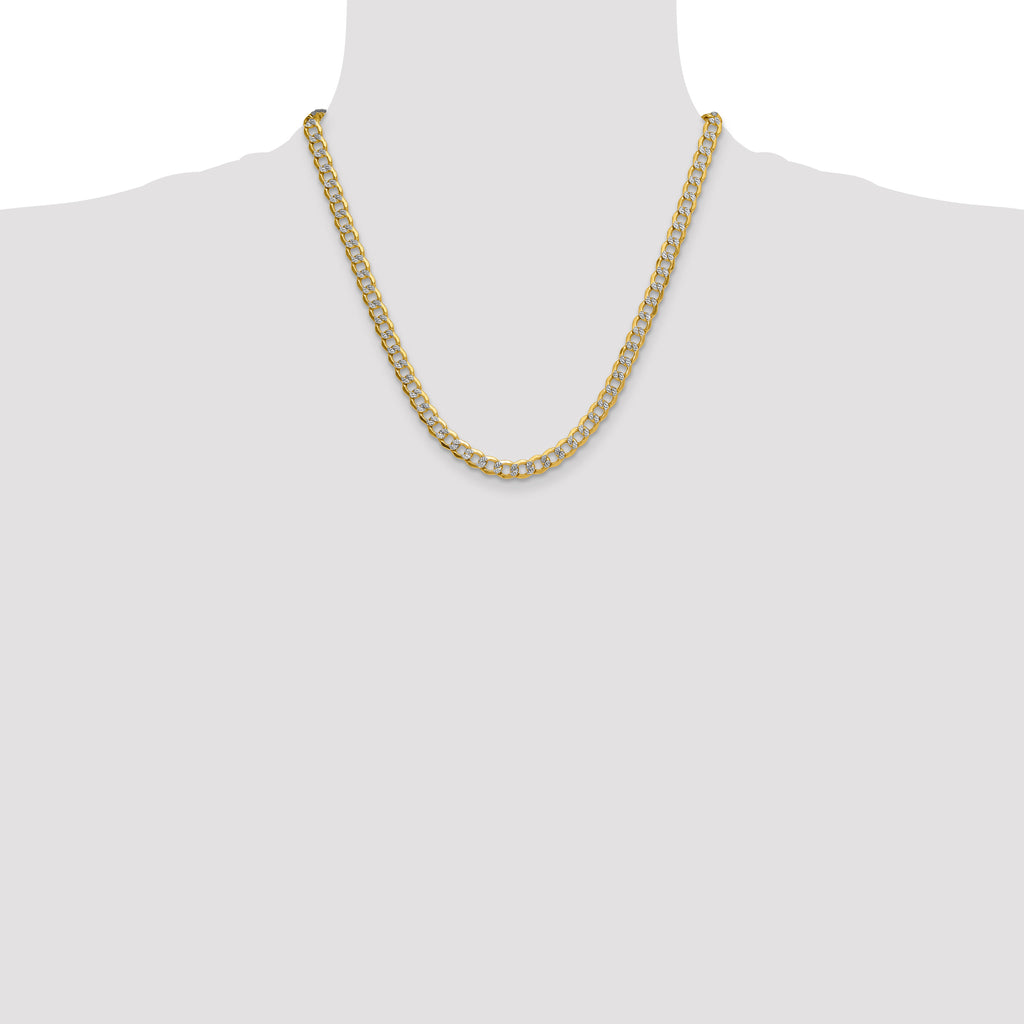 14k 7.1mm Semi-solid with Rhodium Pave Curb Chain