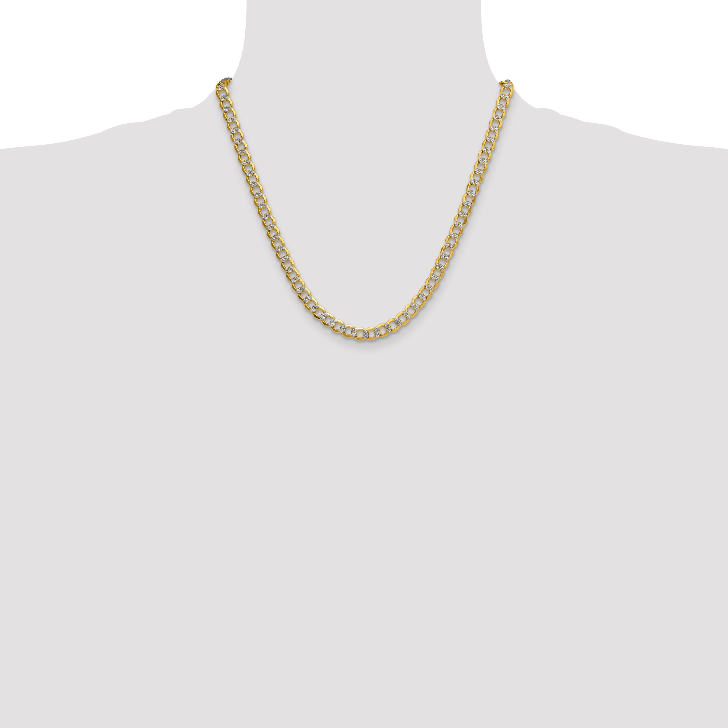 14k 7.1mm Semi-solid with Rhodium Pave Curb Chain