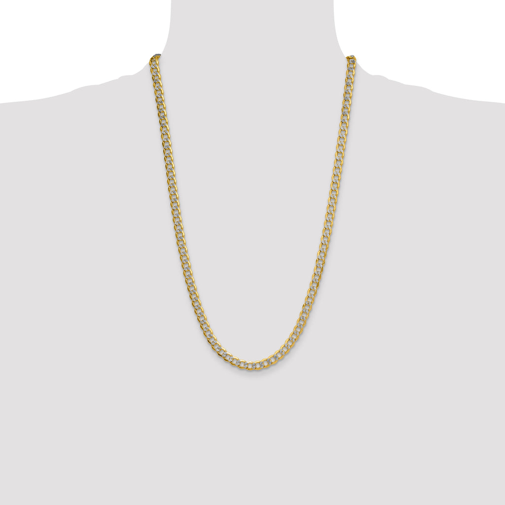 14k 7.1mm Semi-solid with Rhodium Pave Curb Chain