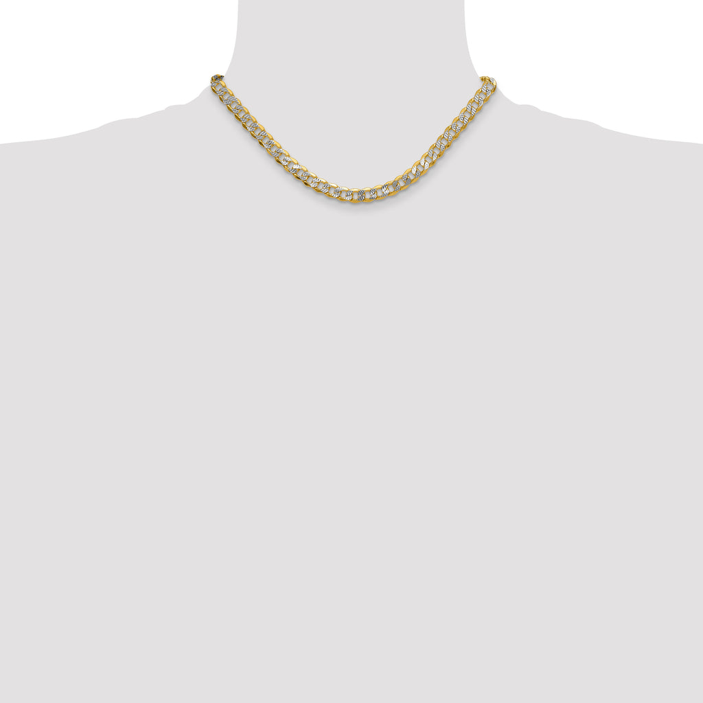 14k 7.75mm Semi-solid with Rhodium Pave Curb Chain