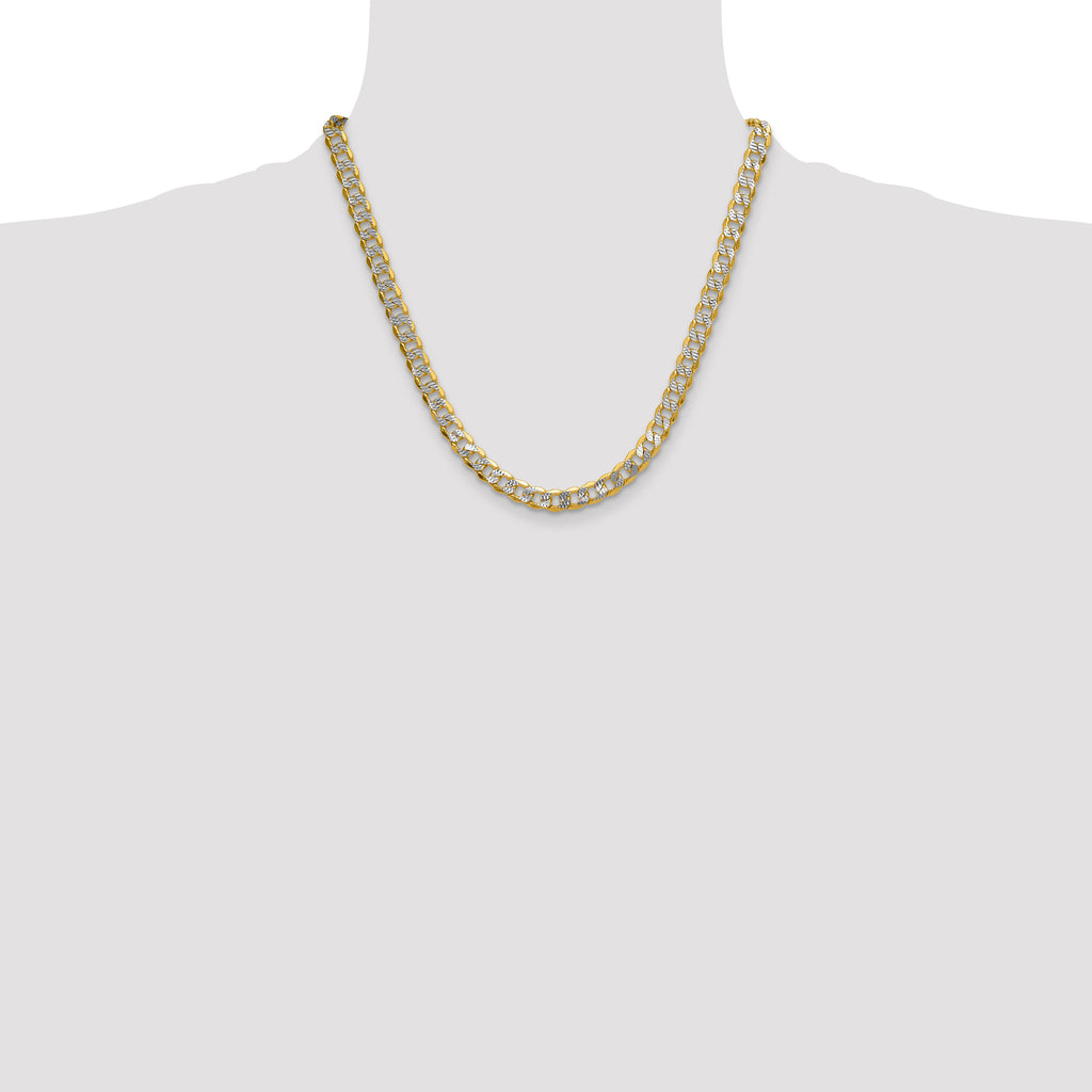 14k 7.75mm Semi-solid with Rhodium Pave Curb Chain