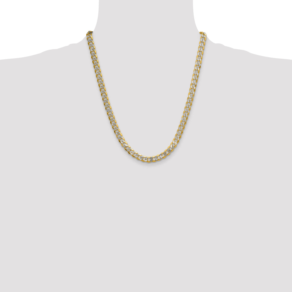 14k 7.75mm Semi-solid with Rhodium Pave Curb Chain