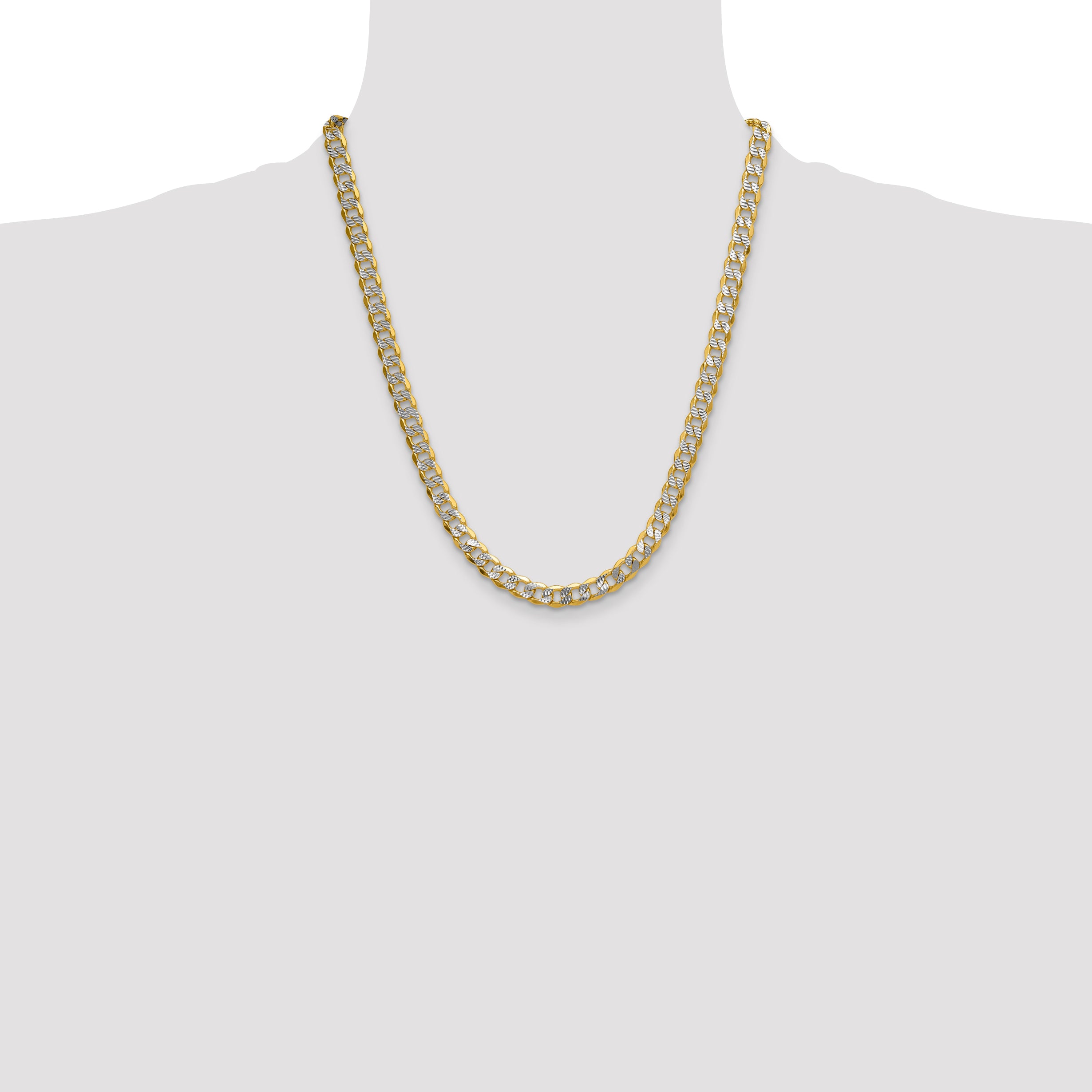 14k 7.75mm Semi-solid with Rhodium Pave Curb Chain