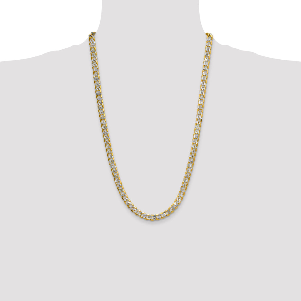 14k 7.75mm Semi-solid with Rhodium Pave Curb Chain