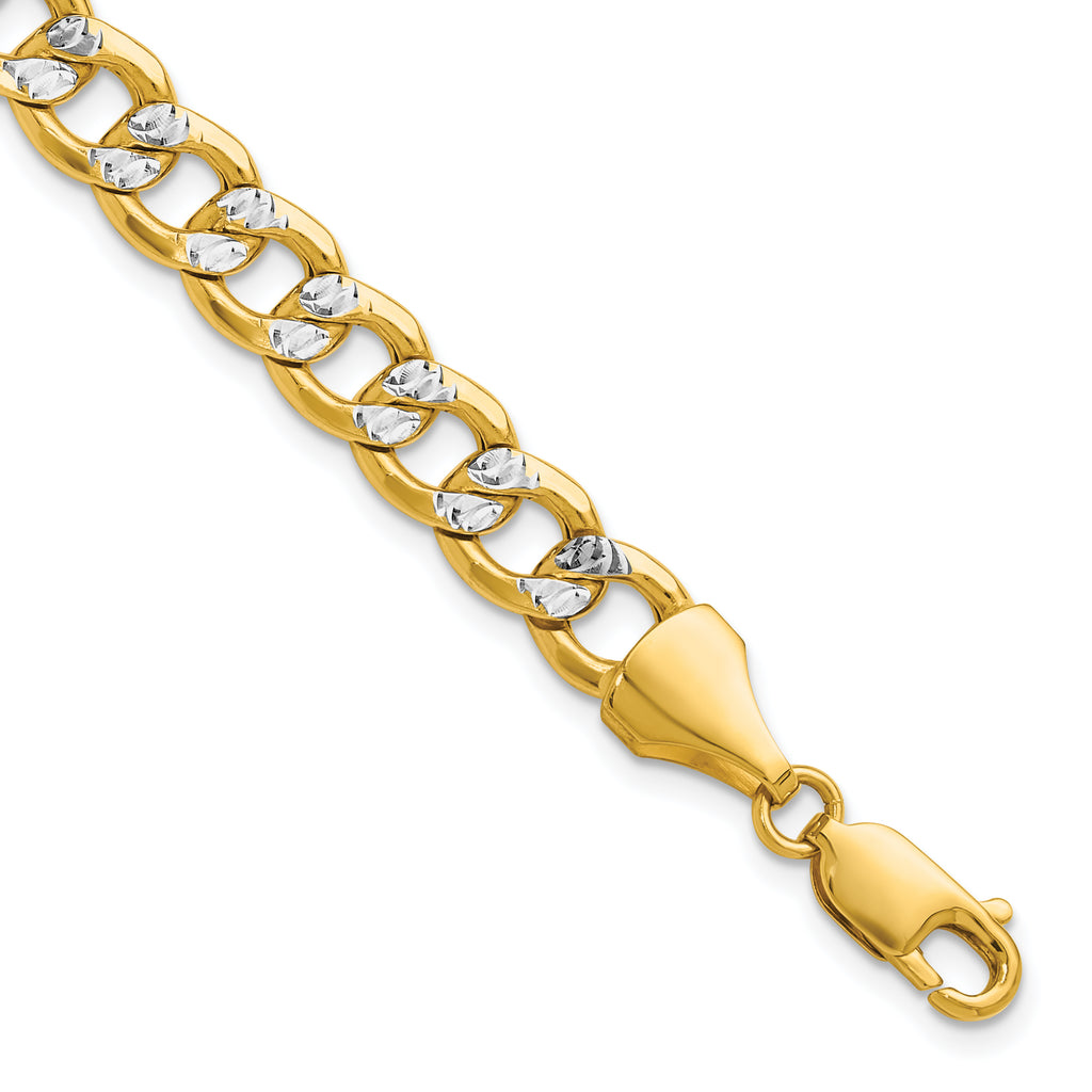 14k 7.75mm Semi-solid with Rhodium Pave Curb Chain