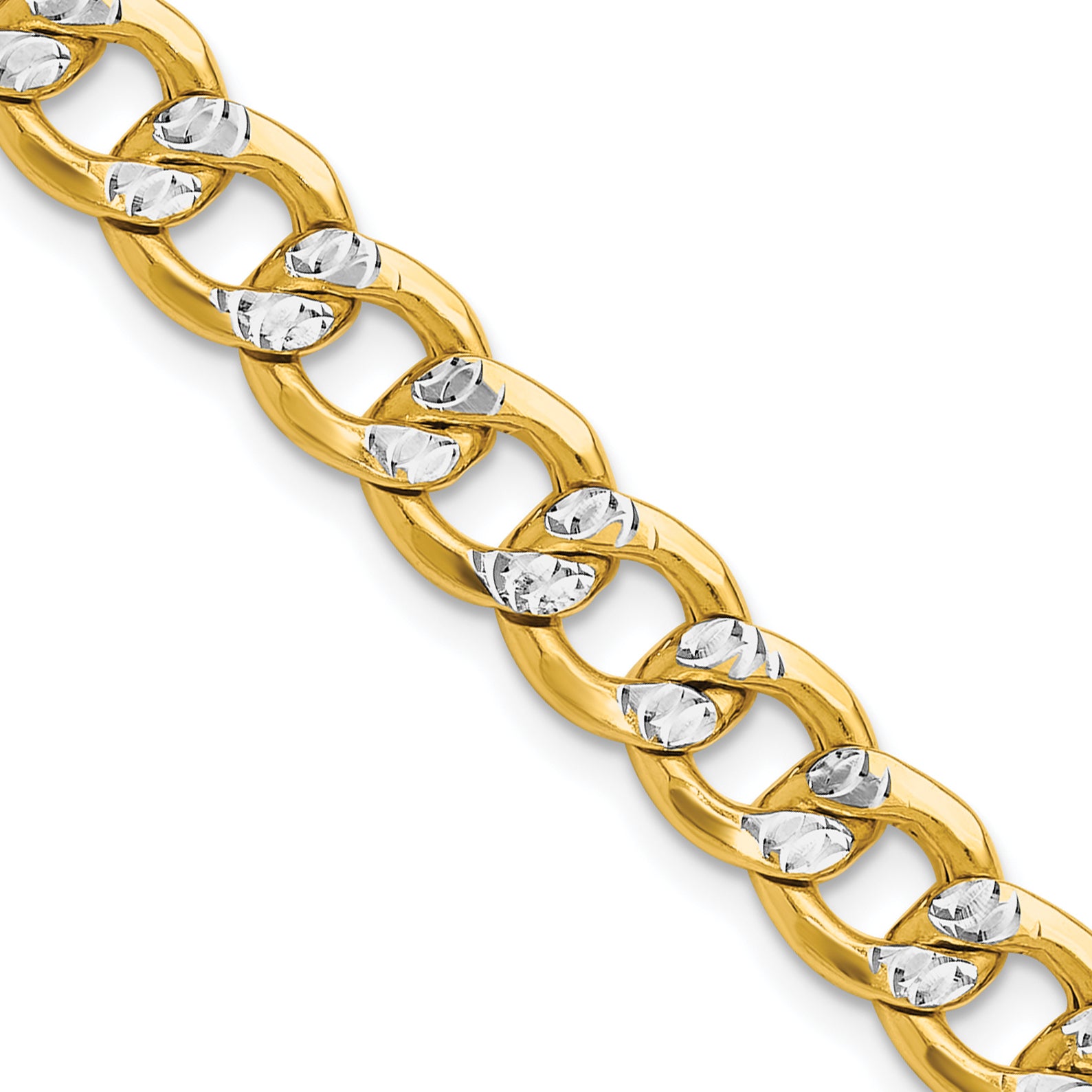 14k 7.75mm Semi-solid with Rhodium Pave Curb Chain