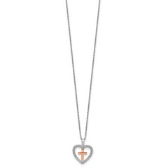 SS/10kr Cross In Heart Diamond Pendant Necklace
