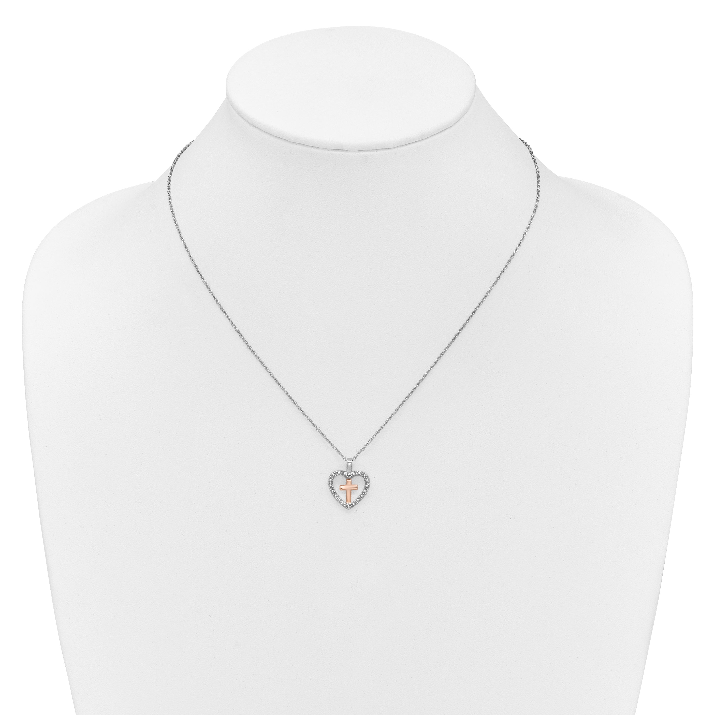 SS/10kr Cross In Heart Diamond Pendant Necklace
