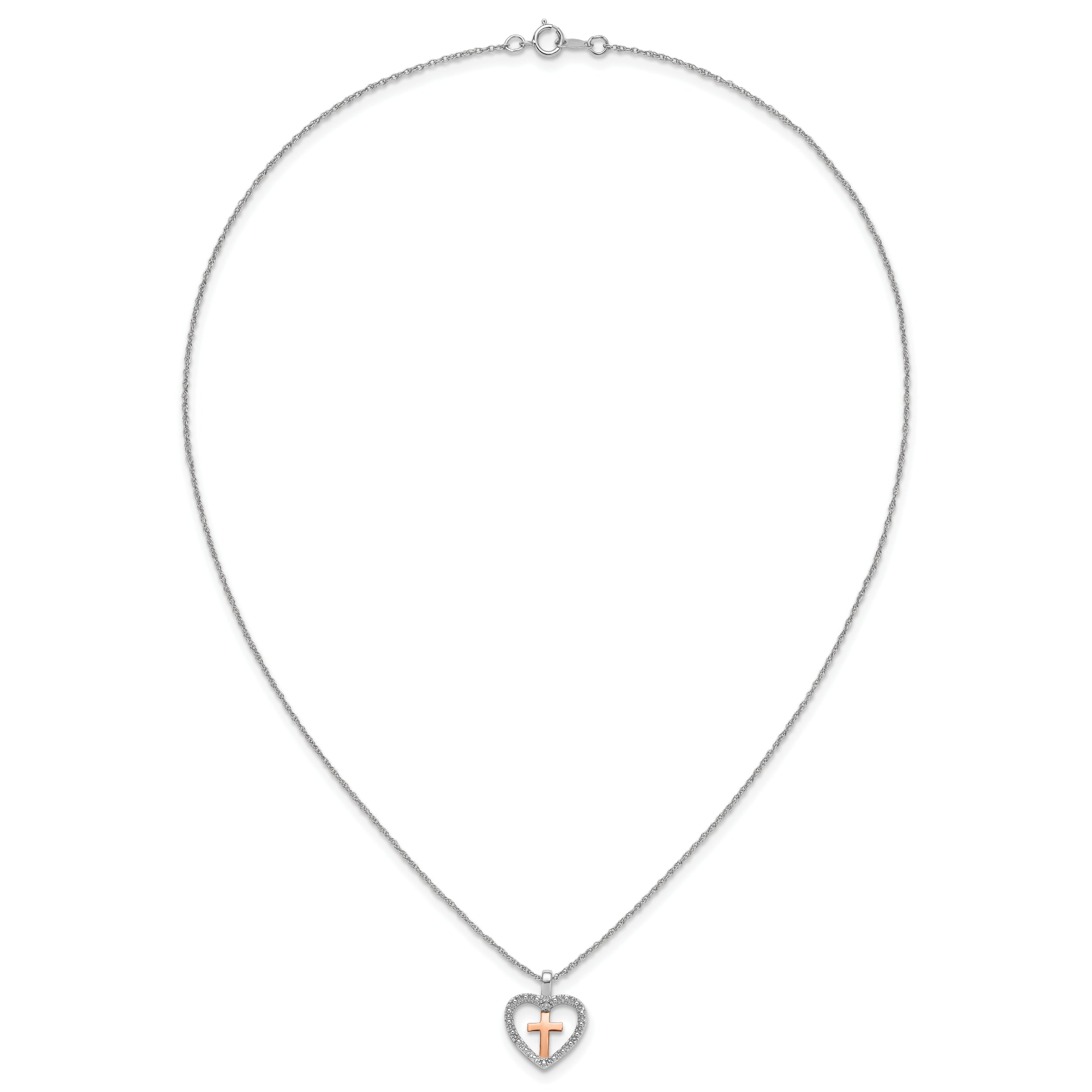 SS/10kr Cross In Heart Diamond Pendant Necklace