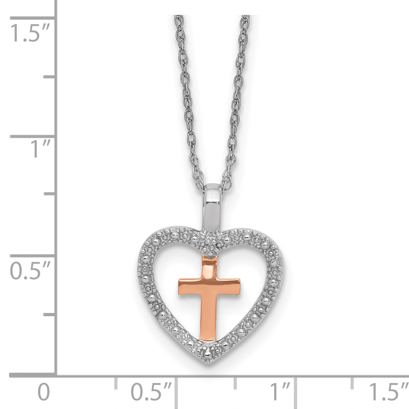 SS/10kr Cross In Heart Diamond Pendant Necklace