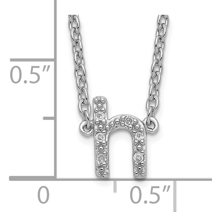 Sterling Silver Polished Diamond Initial h with 16 + 2 in ext Necklace