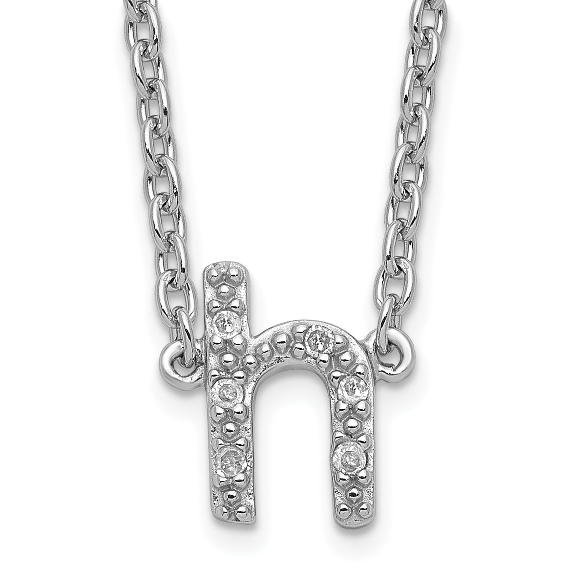 Sterling Silver Polished Diamond Initial h with 16 + 2 in ext Necklace