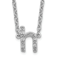 Sterling Silver Polished Diamond Initial h with 16 + 2 in ext Necklace