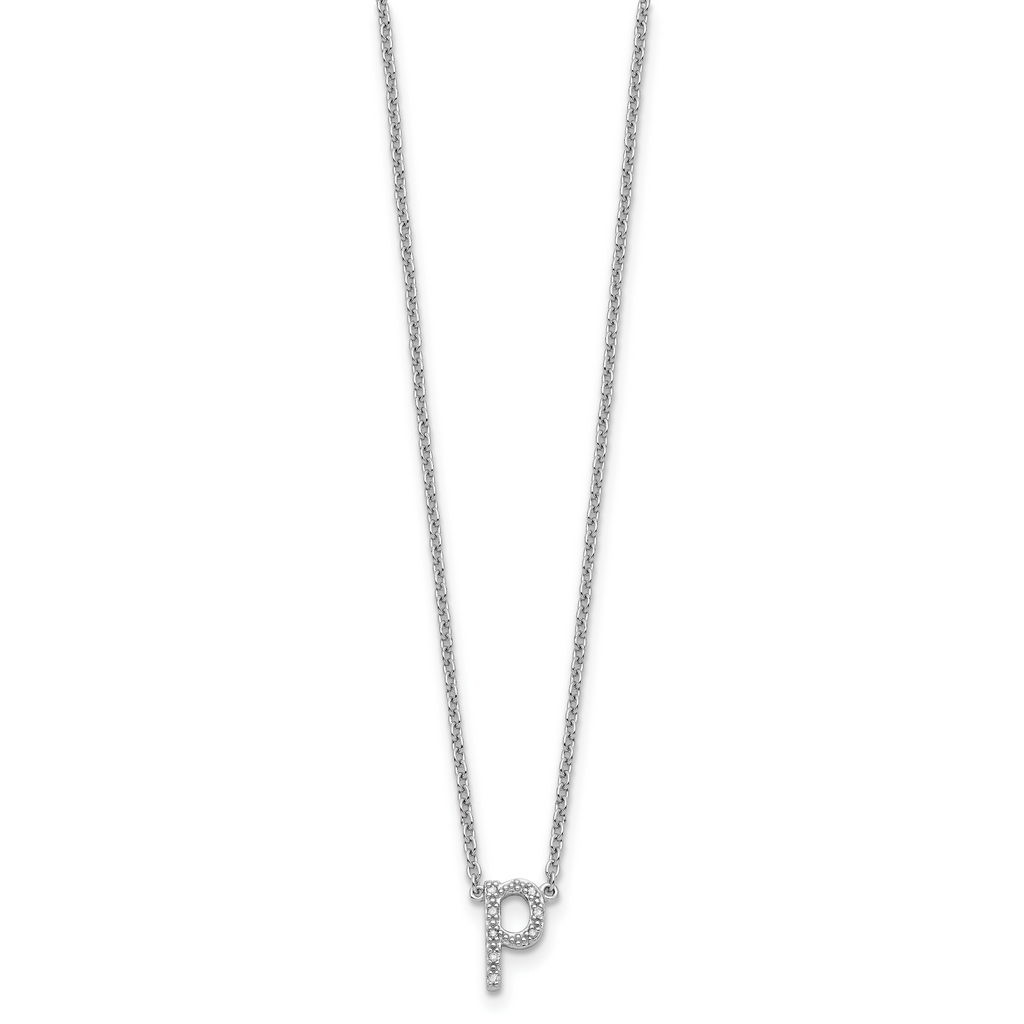 Sterling Silver Polished Diamond Initial p with 16 + 2 in ext Necklace