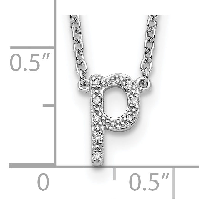 Sterling Silver Polished Diamond Initial p with 16 + 2 in ext Necklace