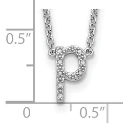 Sterling Silver Polished Diamond Initial p with 16 + 2 in ext Necklace