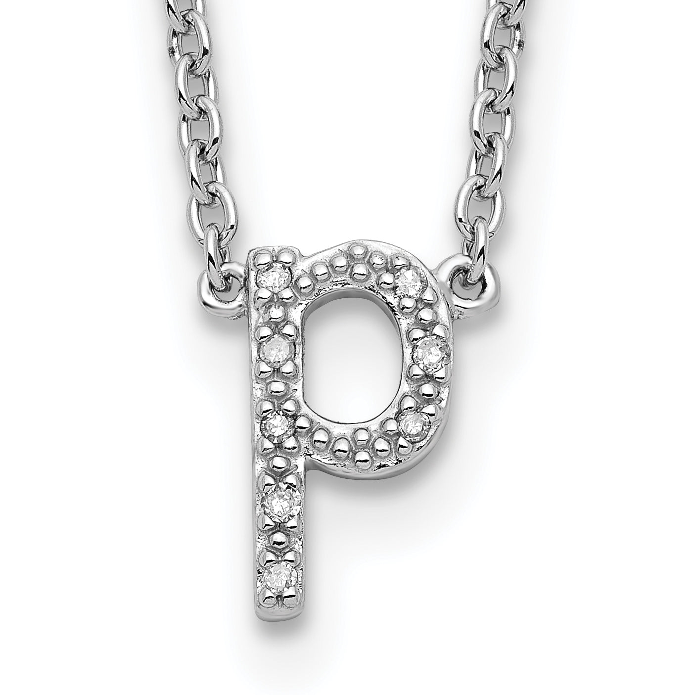 Sterling Silver Polished Diamond Initial p with 16 + 2 in ext Necklace