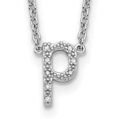 Sterling Silver Polished Diamond Initial p with 16 + 2 in ext Necklace