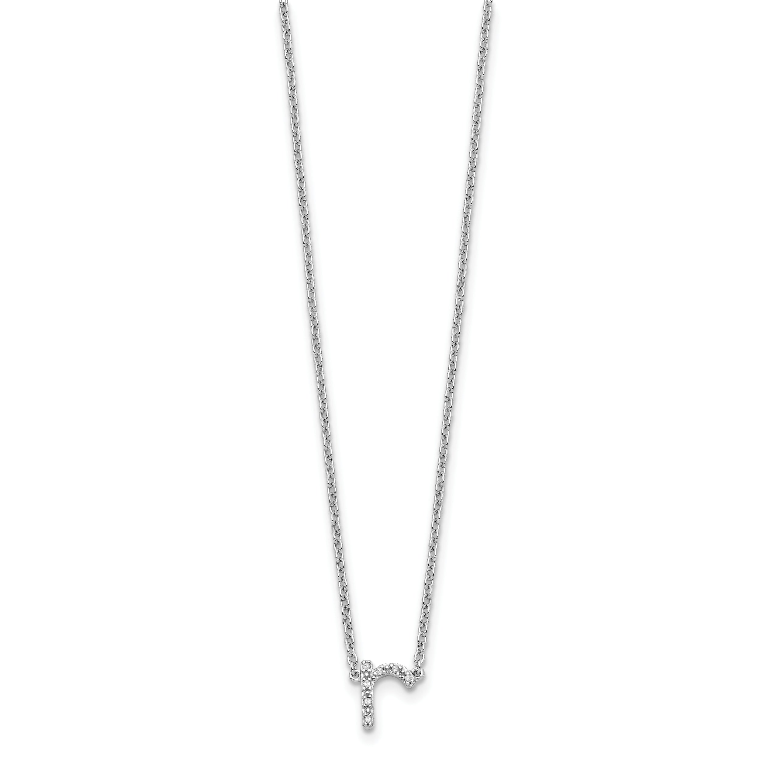 Stelring Silver Polished Diamond Initial r with 16 + 2 in ext Necklace