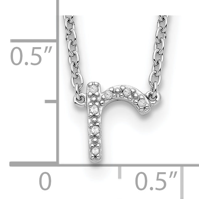 Stelring Silver Polished Diamond Initial r with 16 + 2 in ext Necklace