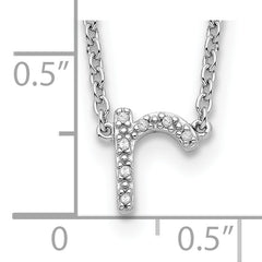 Stelring Silver Polished Diamond Initial r with 16 + 2 in ext Necklace