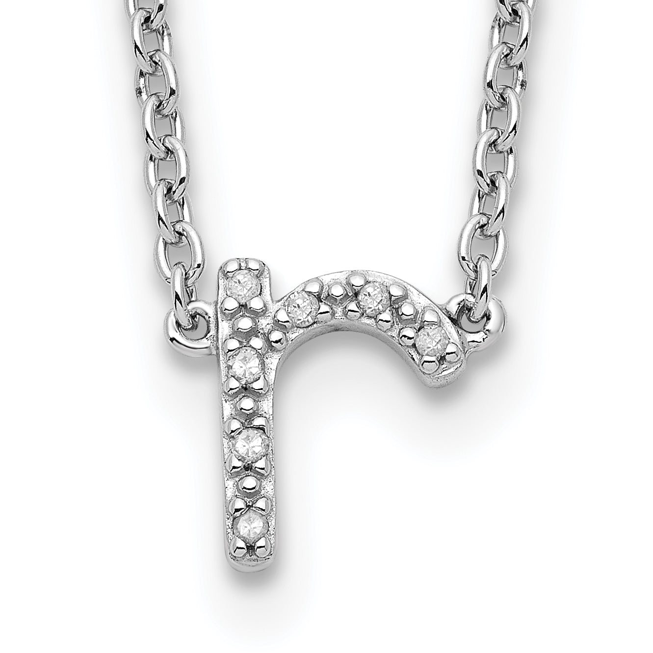 Stelring Silver Polished Diamond Initial r with 16 + 2 in ext Necklace Main image