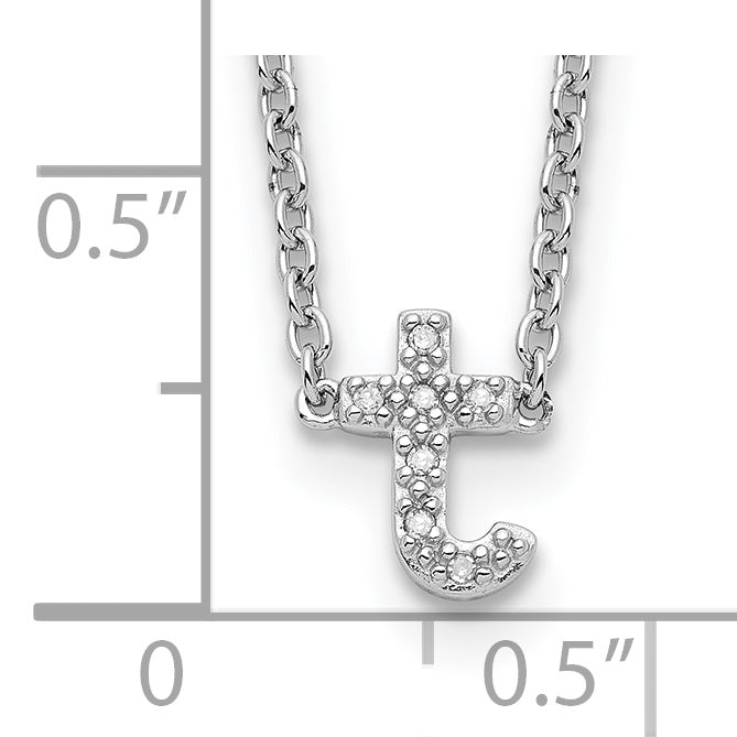 Sterling Silver Polished Diamond Initial t with 16 + 2 in ext Necklace