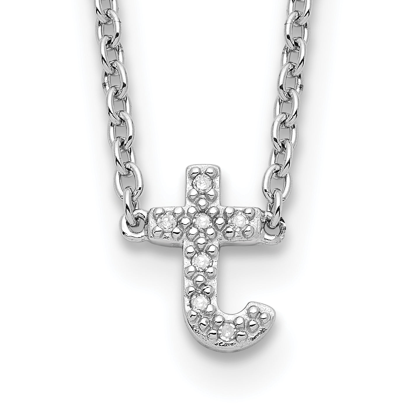 Sterling Silver Polished Diamond Initial t with 16 + 2 in ext Necklace