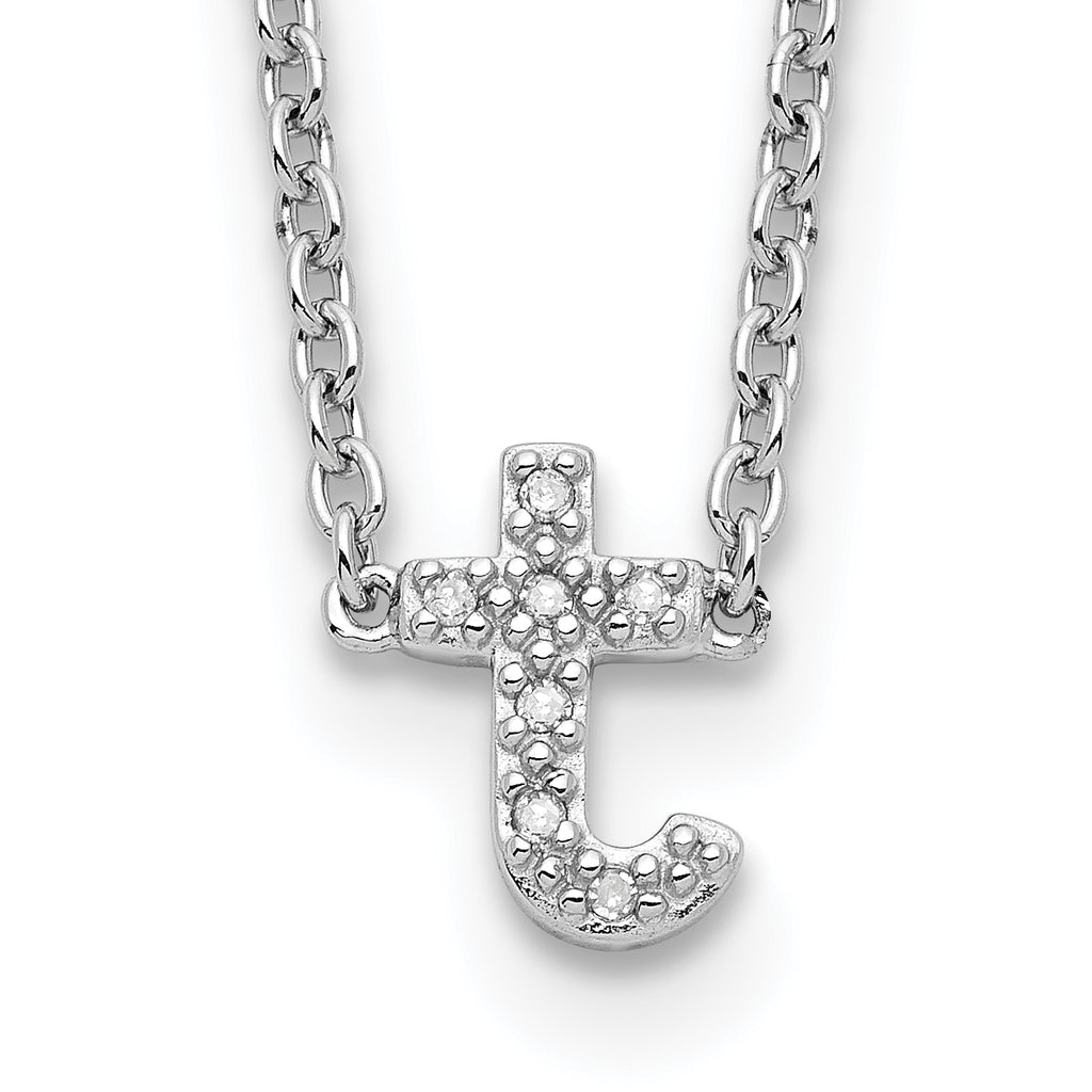 Sterling Silver Polished Diamond Initial t with 16 + 2 in ext Necklace