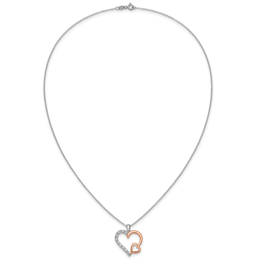 Sterling Silver and Rose Gold plated White Sapphire Heart Necklace 18