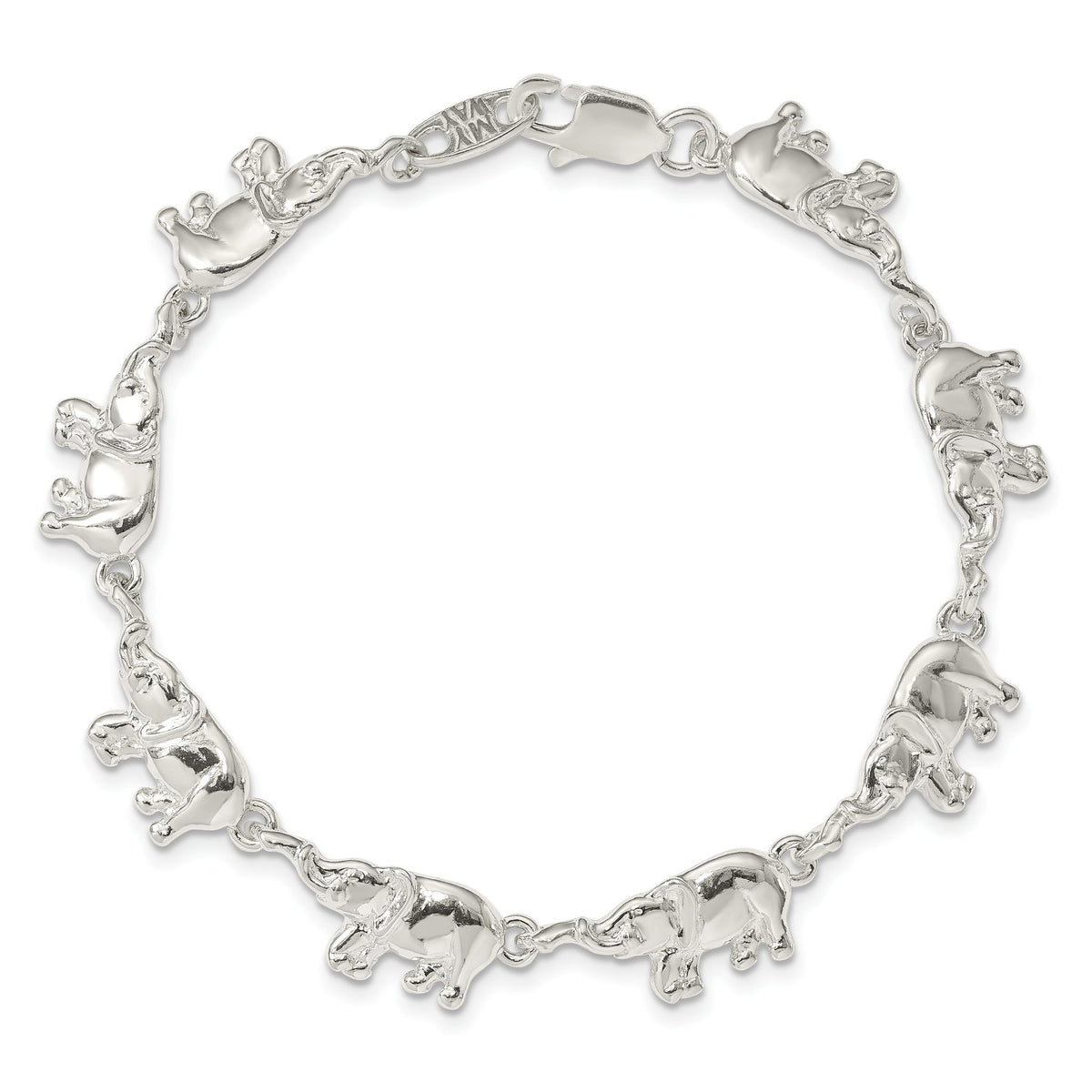 Elephant Themed Bracelet in Sterling Silver, 10mm, 7 Inch - Sophia Jewelers