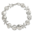Sterling Silver Polished Seashells and Starfish 7 inch Bracelet