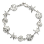 Sterling Silver Polished Seashells and Starfish 8 inch Bracelet