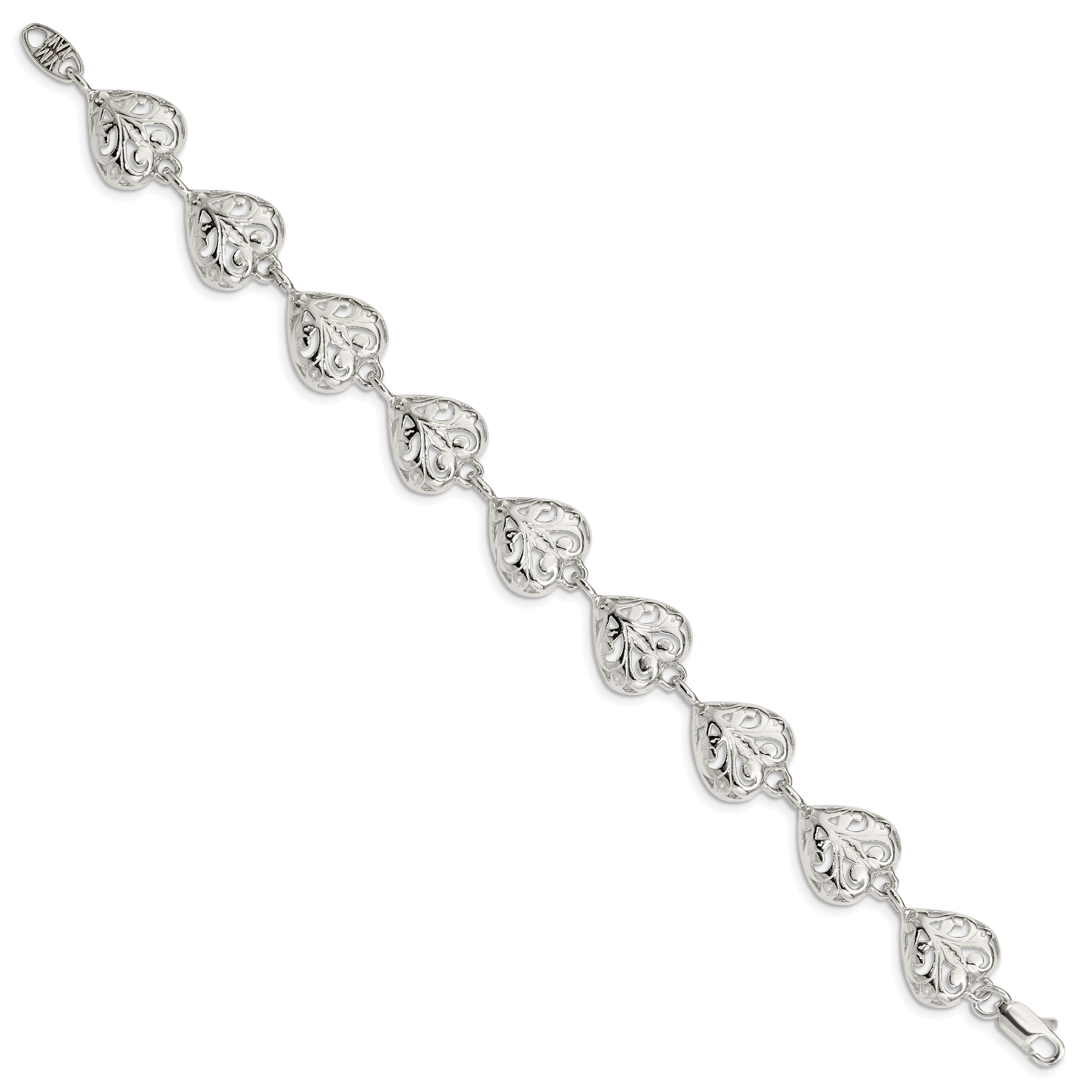 Sterling Silver Fancy Filigree Heart 7 inch Bracelet Secondary image