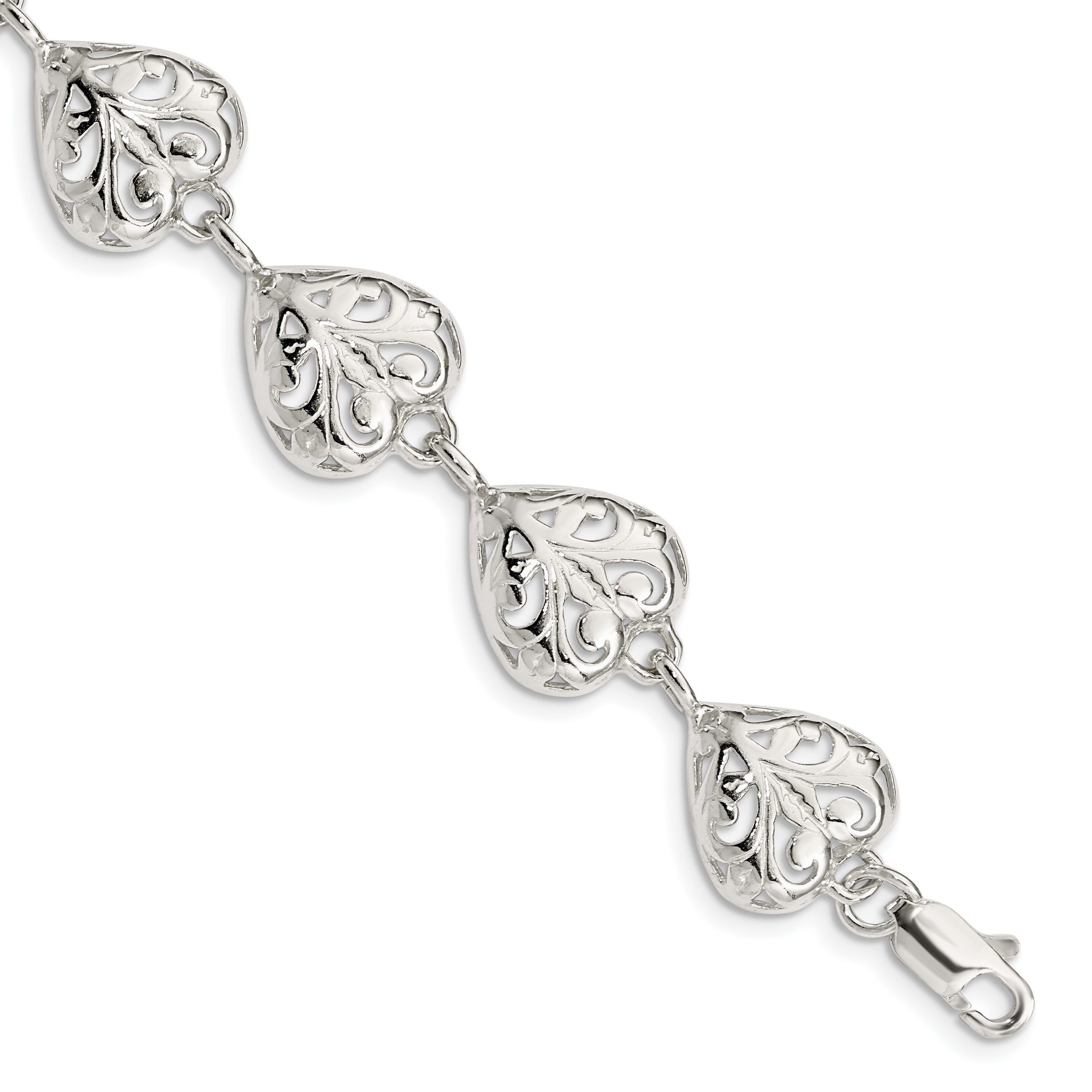 Sterling Silver Fancy Filigree Heart 7 inch Bracelet Main image