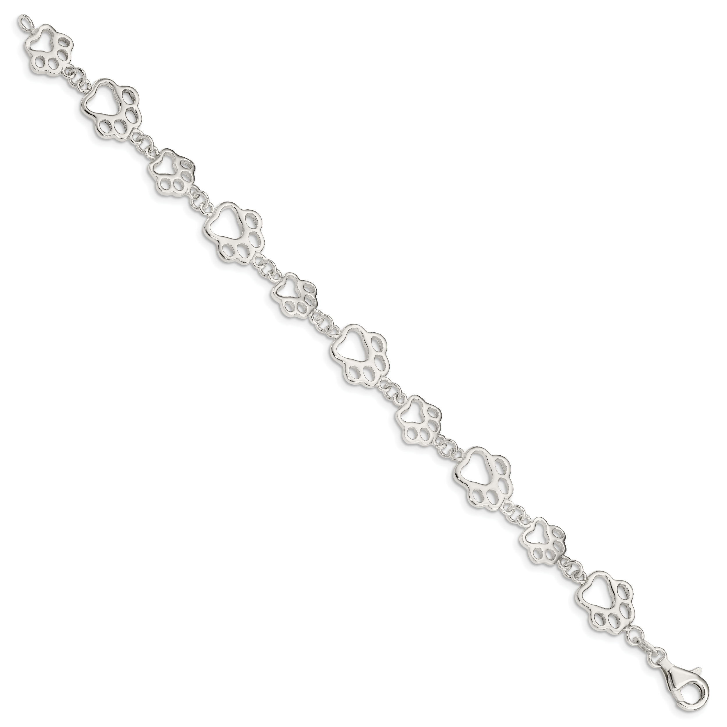 Sterling Silver Polished Paw Print Bracelet