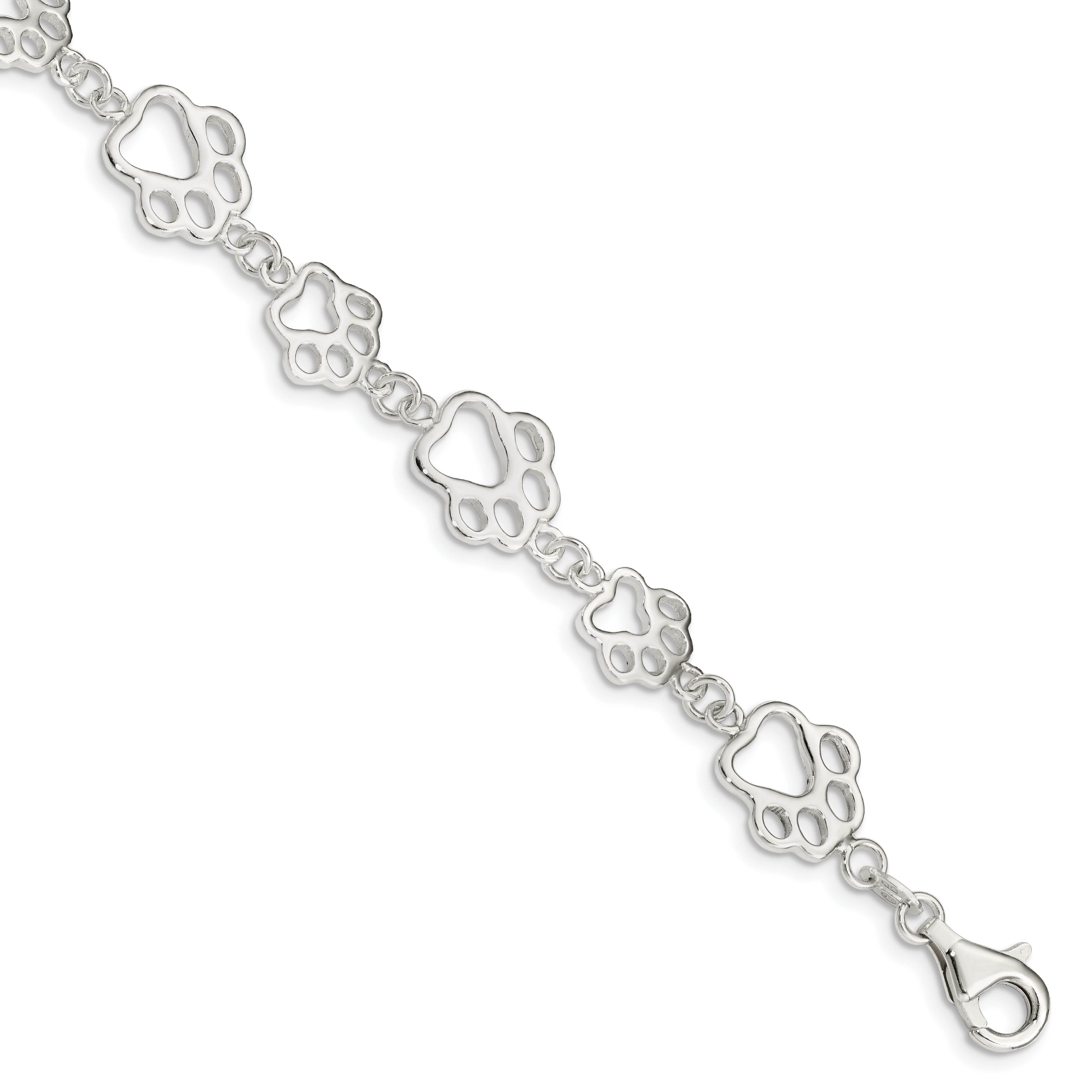 Sterling Silver Polished Paw Print Bracelet Main image
