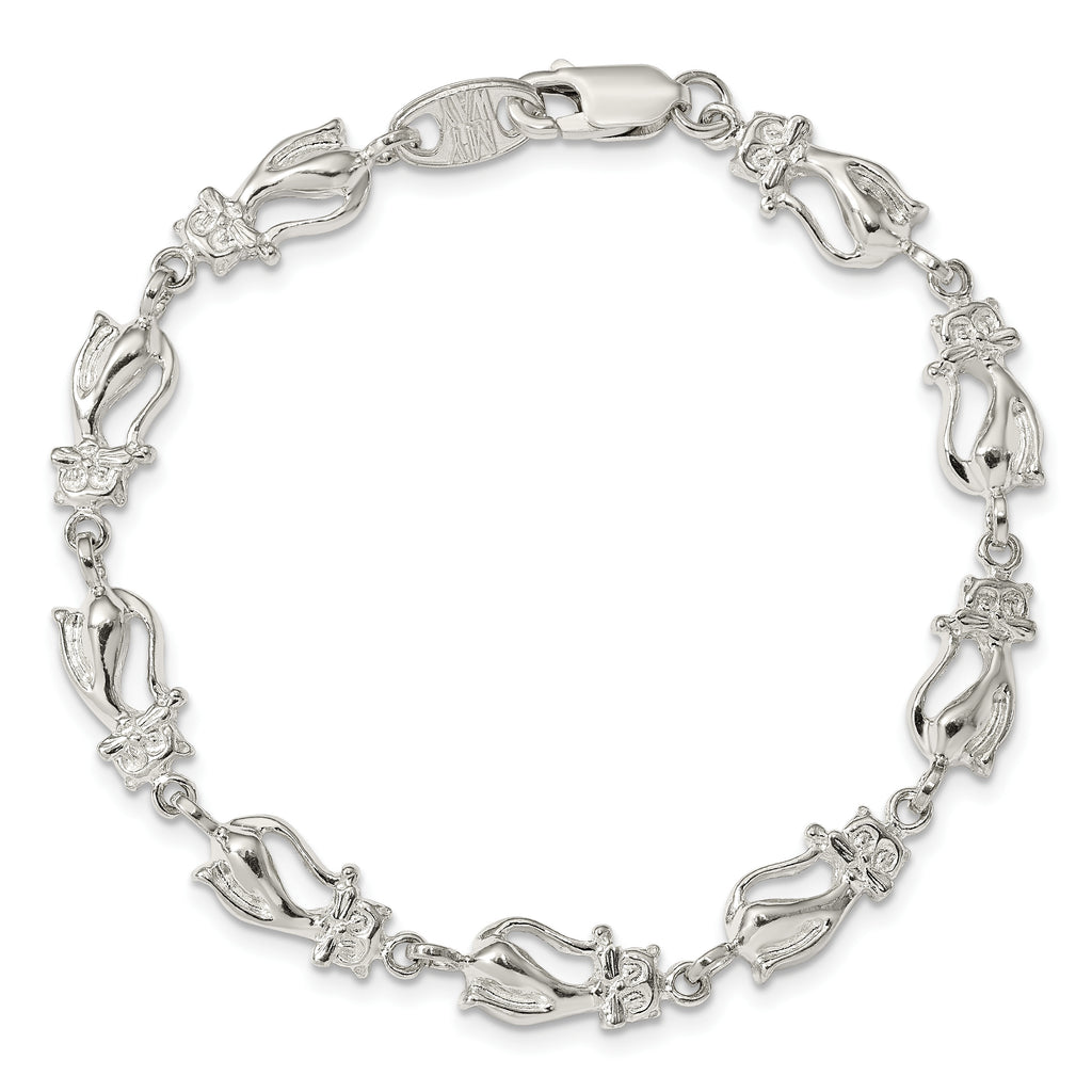 Sterling Silver Polished Cats 7 inch Bracelet