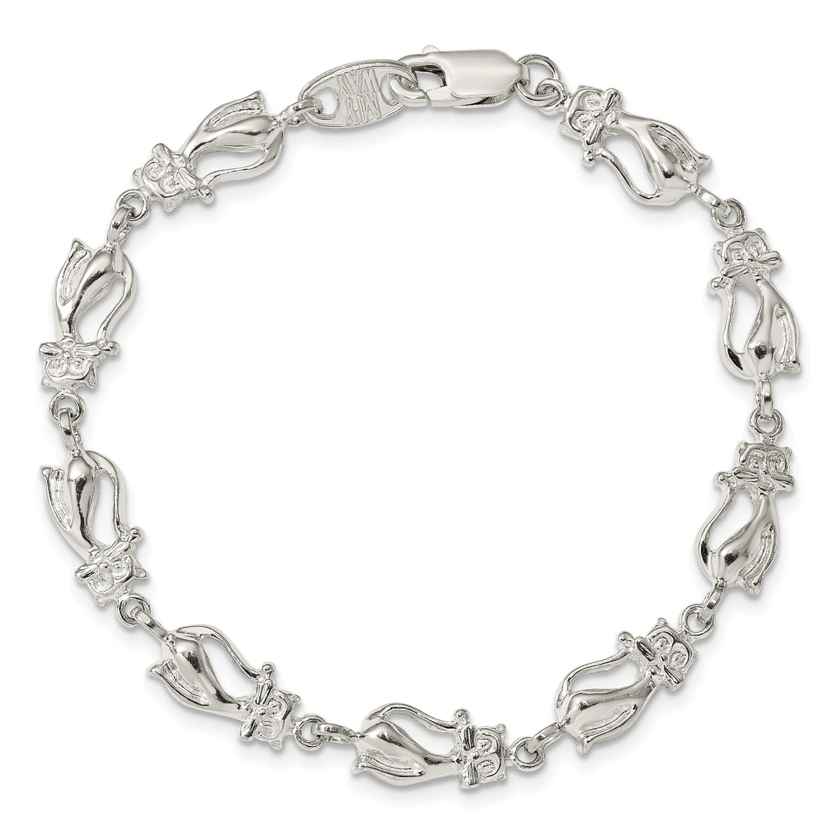 Sterling Silver Polished Cats 7 inch Bracelet