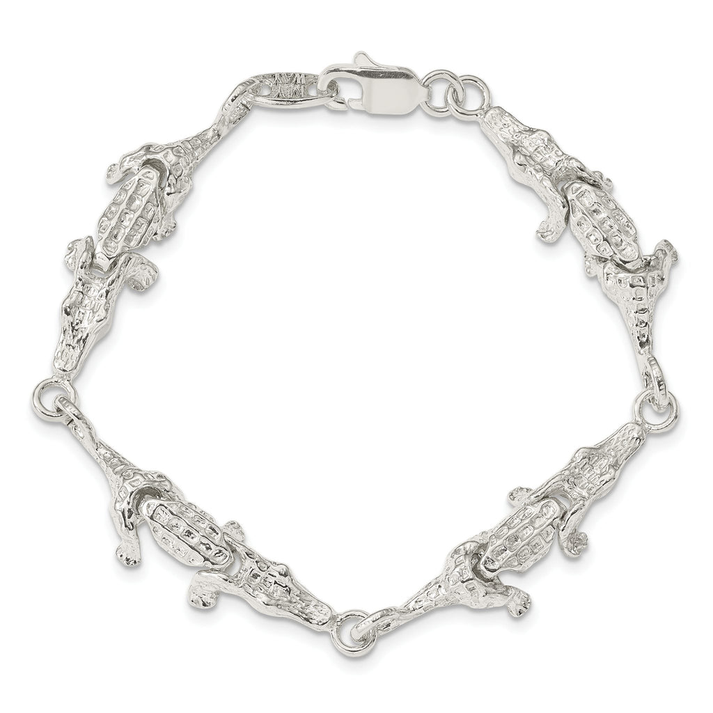 Alligator Themed Bracelet in Sterling Silver, 11mm, 7 Inch - Sophia Jewelers