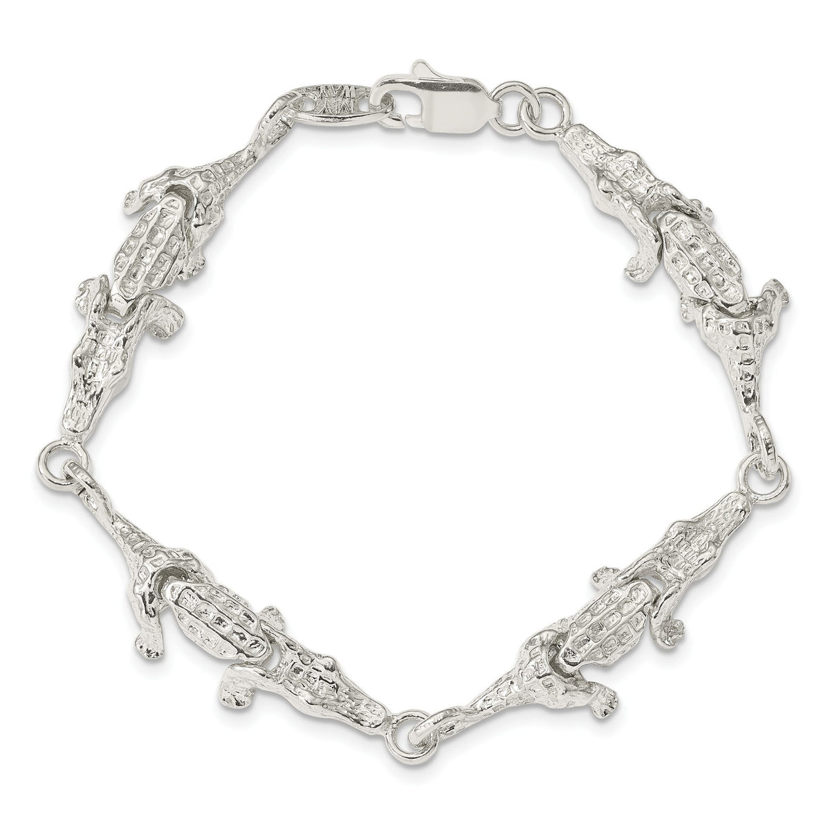 Alligator Themed Bracelet in Sterling Silver, 11mm, 7 Inch - Sophia Jewelers