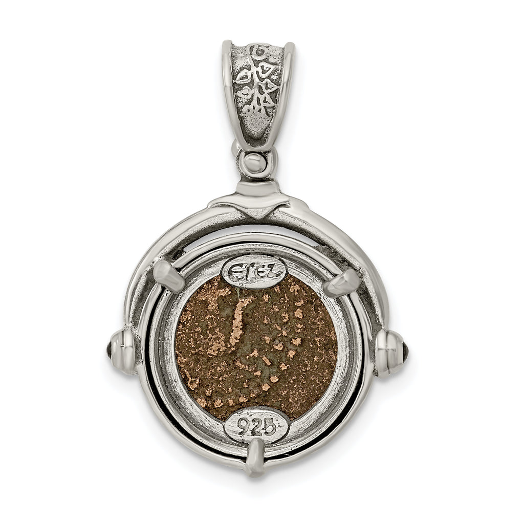 Ancient Coins Sterling Silver and Bronze Antiqued Widow's Mite Coin Reversible Pendant with a Certificate of Authenticity