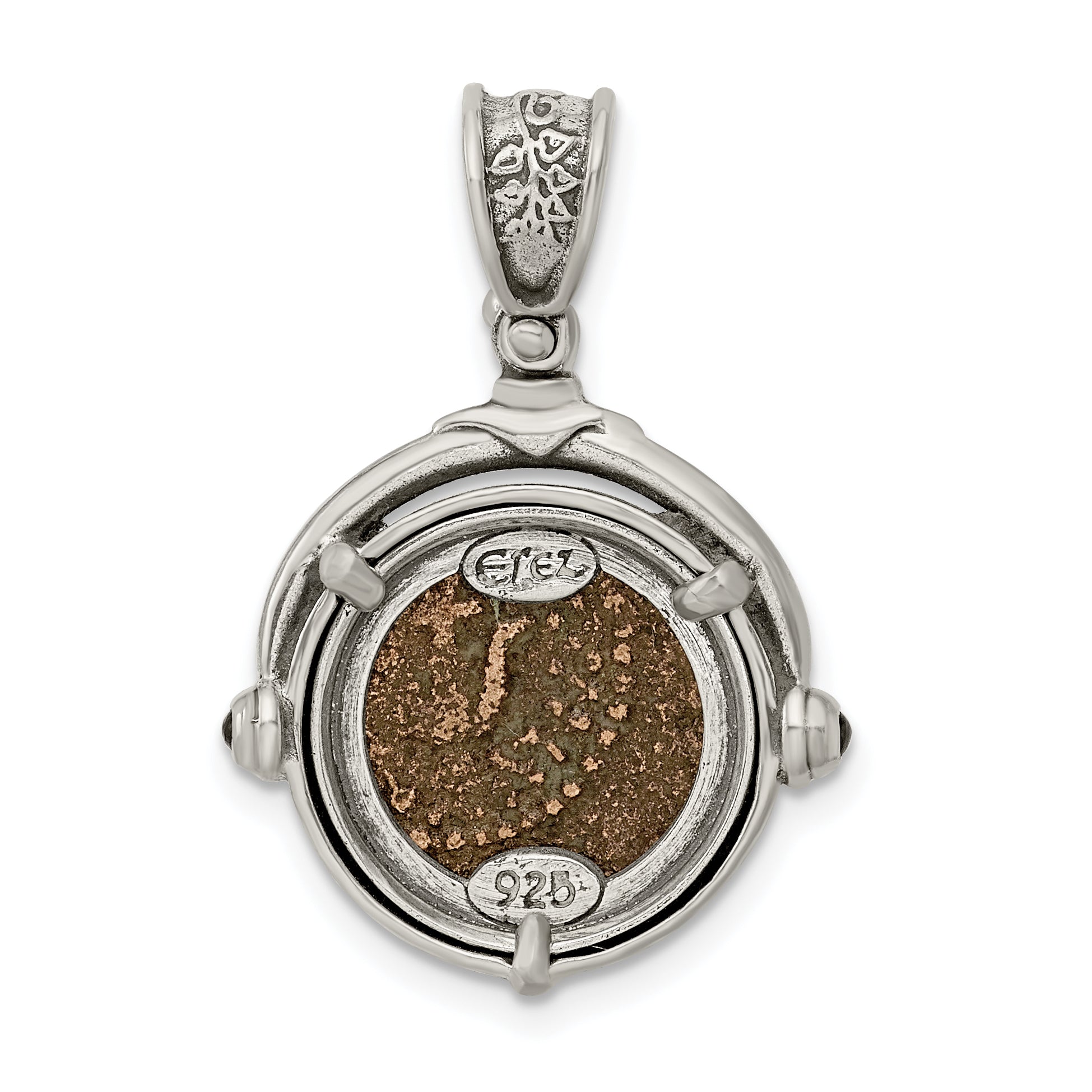 Ancient Coins Sterling Silver and Bronze Antiqued Widow's Mite Coin Reversible Pendant with a Certificate of Authenticity
