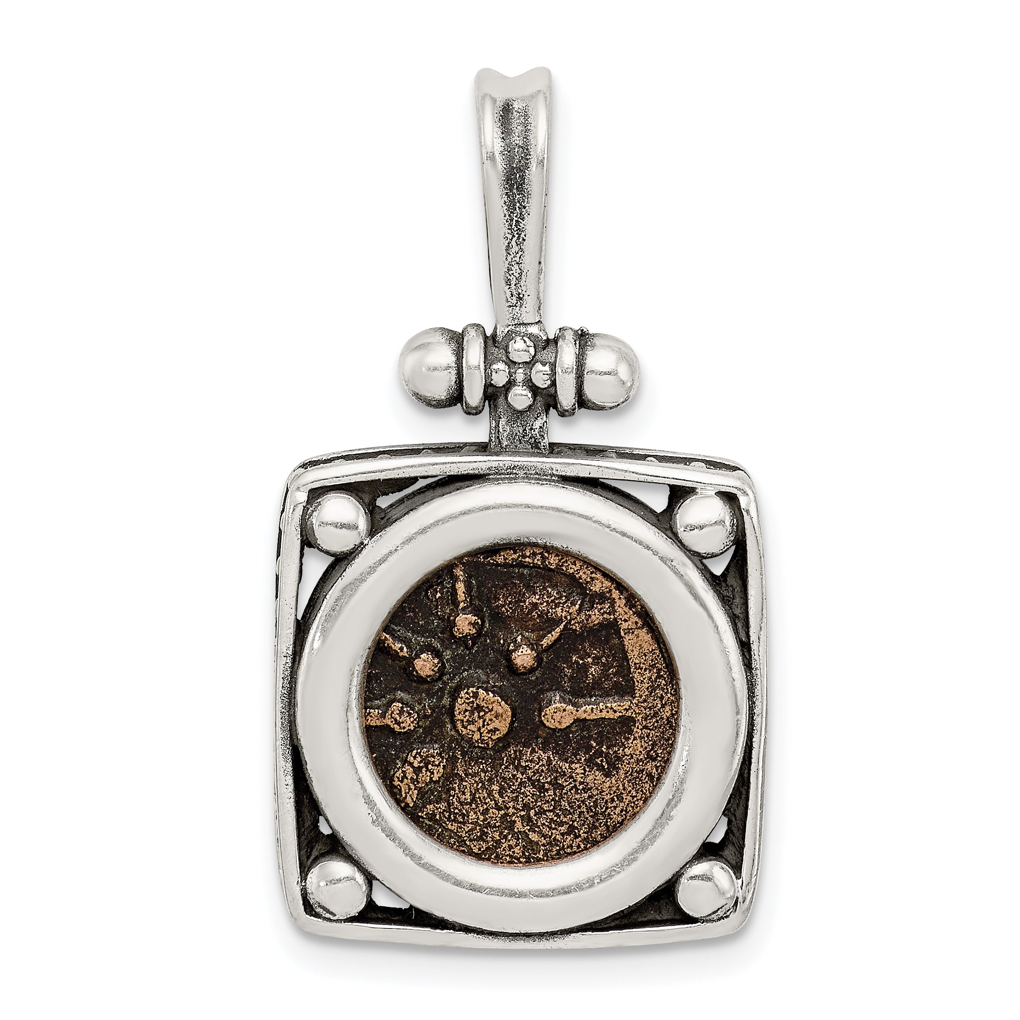 Ancient Coins Sterling Silver and Bronze Antiqued Widow's Mite Coin Pendant with a Certificate of Authenticity Main image