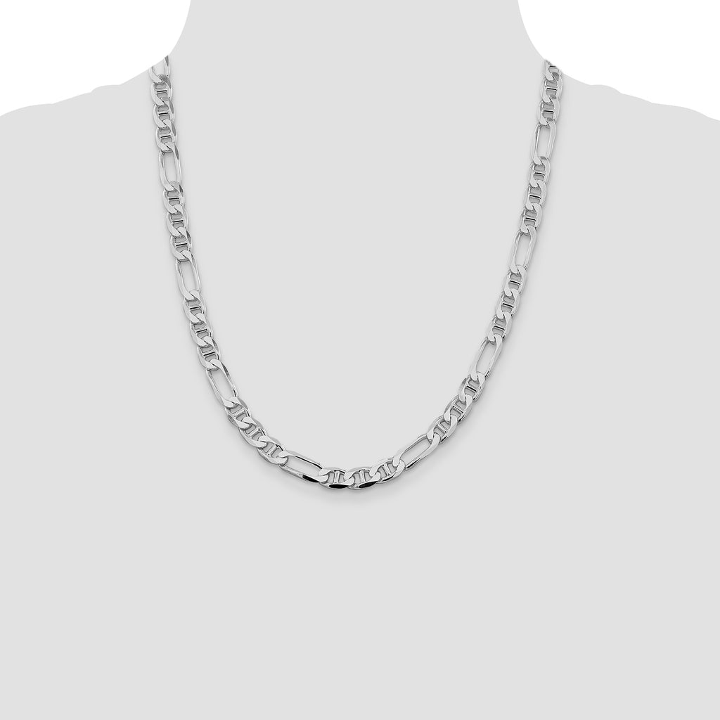 Sterling Silver Rhodium-plated 7.5mm Figaro Anchor Chain