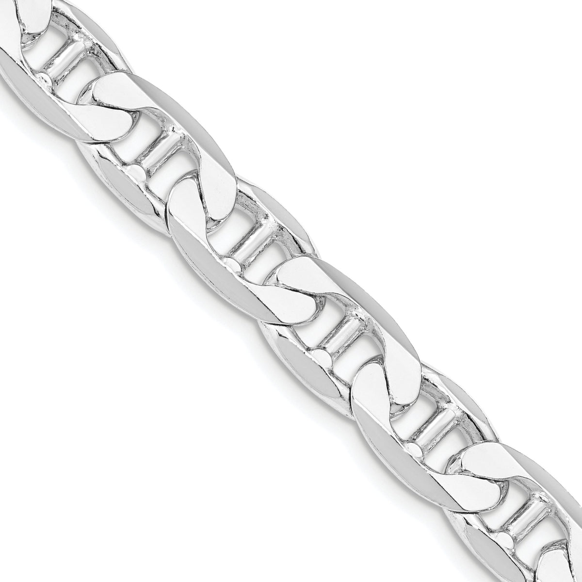 Sterling Silver Rhodium-plated 9.5mm Flat Anchor Chain, 8–24 Inch - Sophia Jewelers