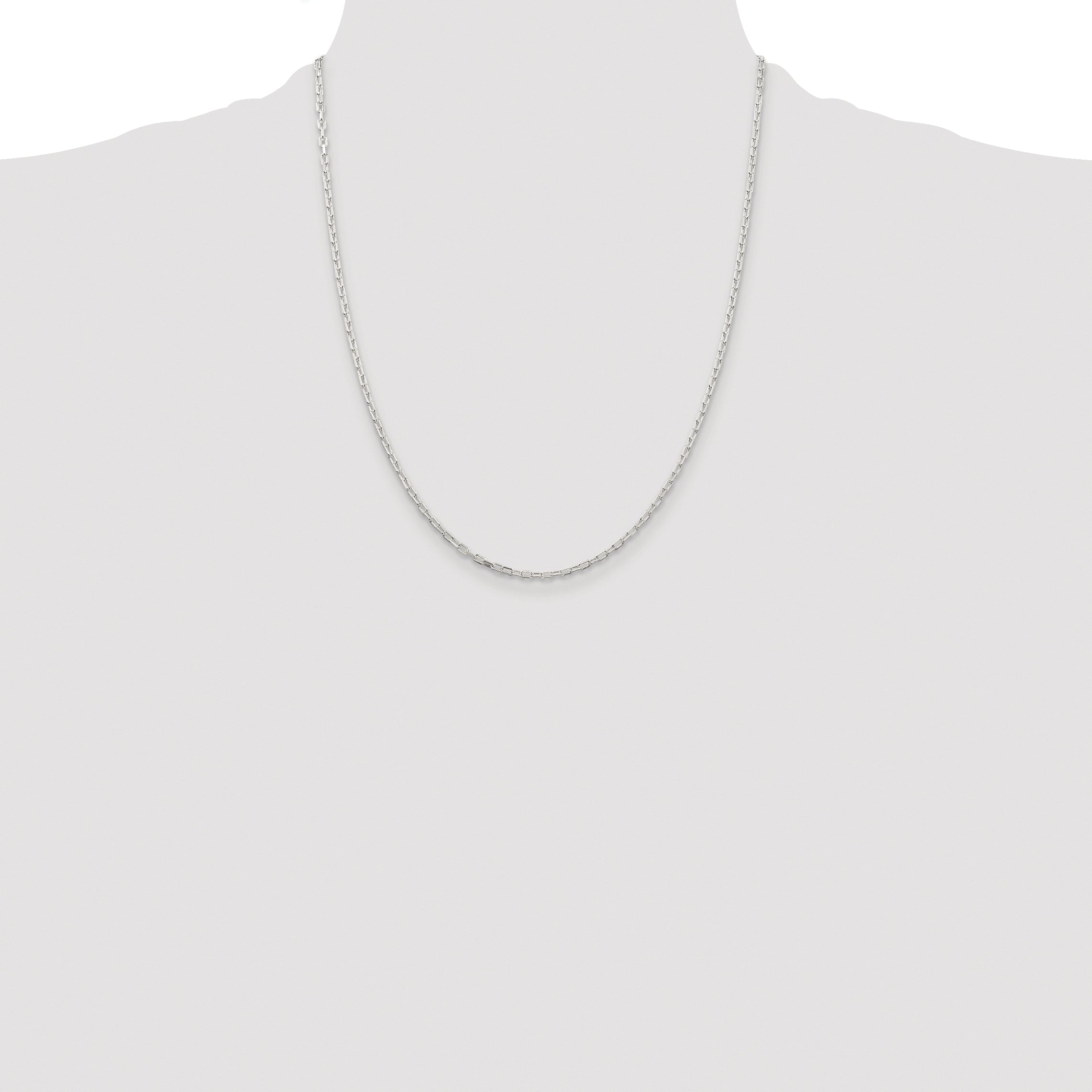 Sterling Silver Rhodium-plated 2.2mm Diamond-Cut Long Link Cable Chain