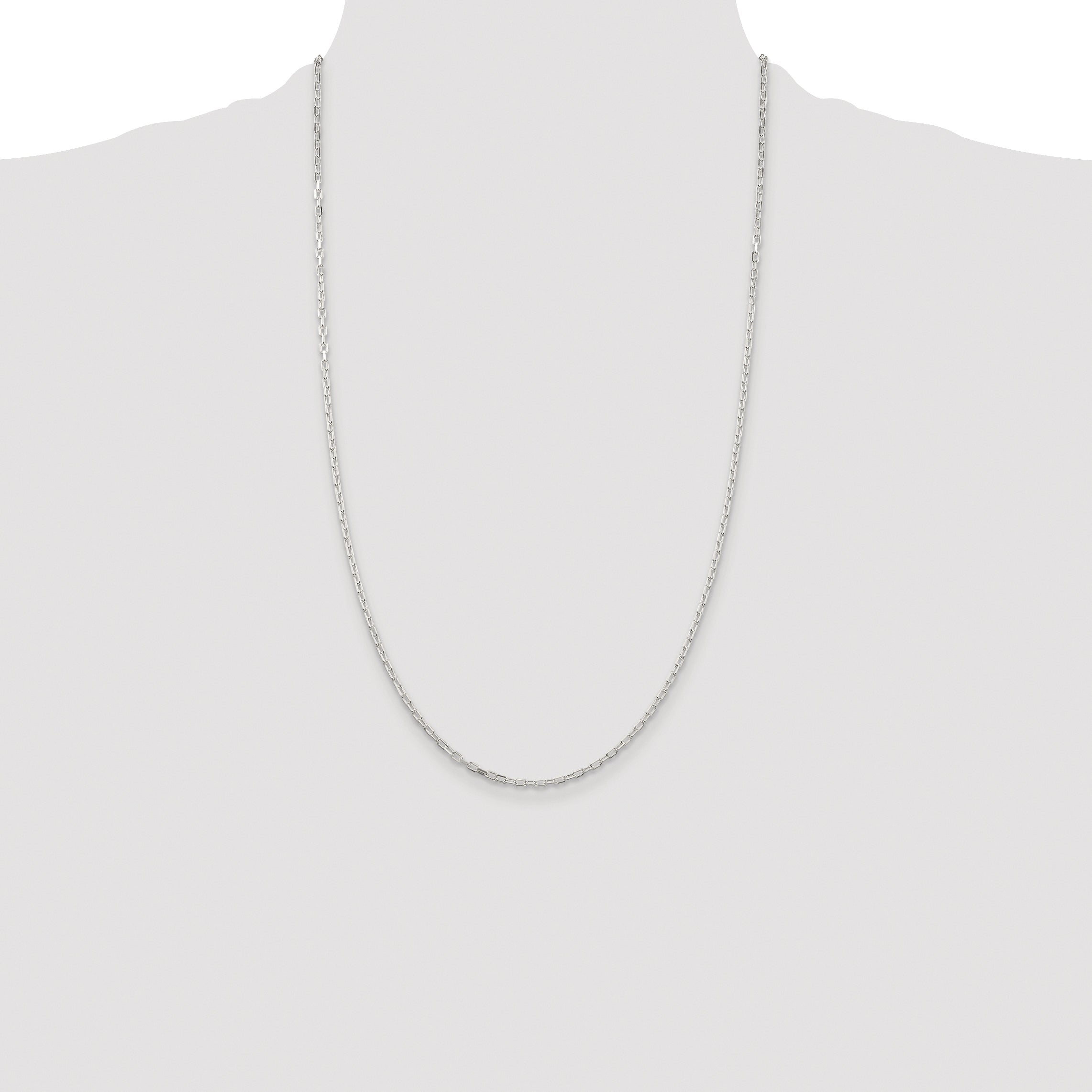 Sterling Silver Rhodium-plated 2.2mm Diamond-cut Long Link Cable Chain