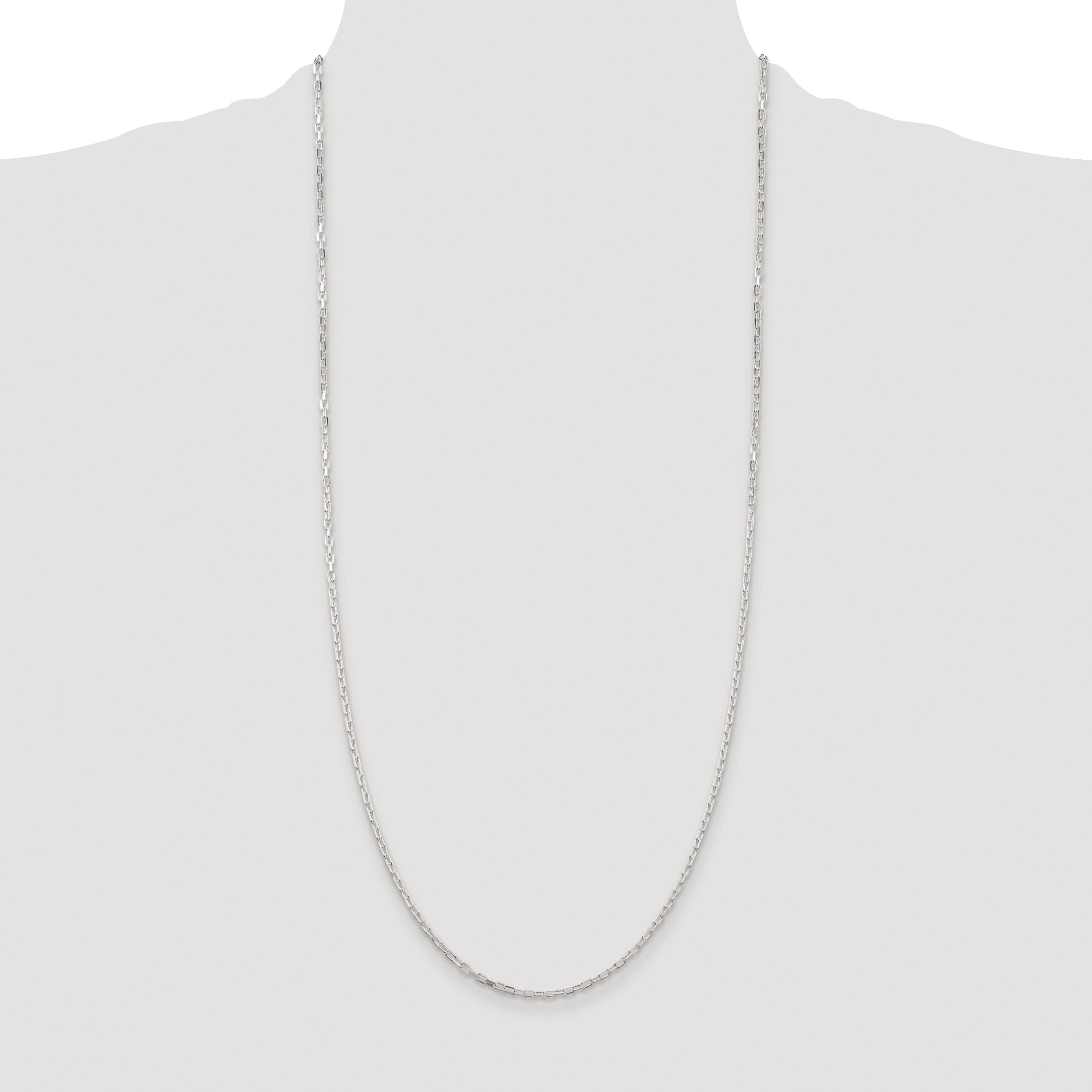 Sterling Silver Rhodium-plated 2.2mm Diamond-cut Long Link Cable Chain
